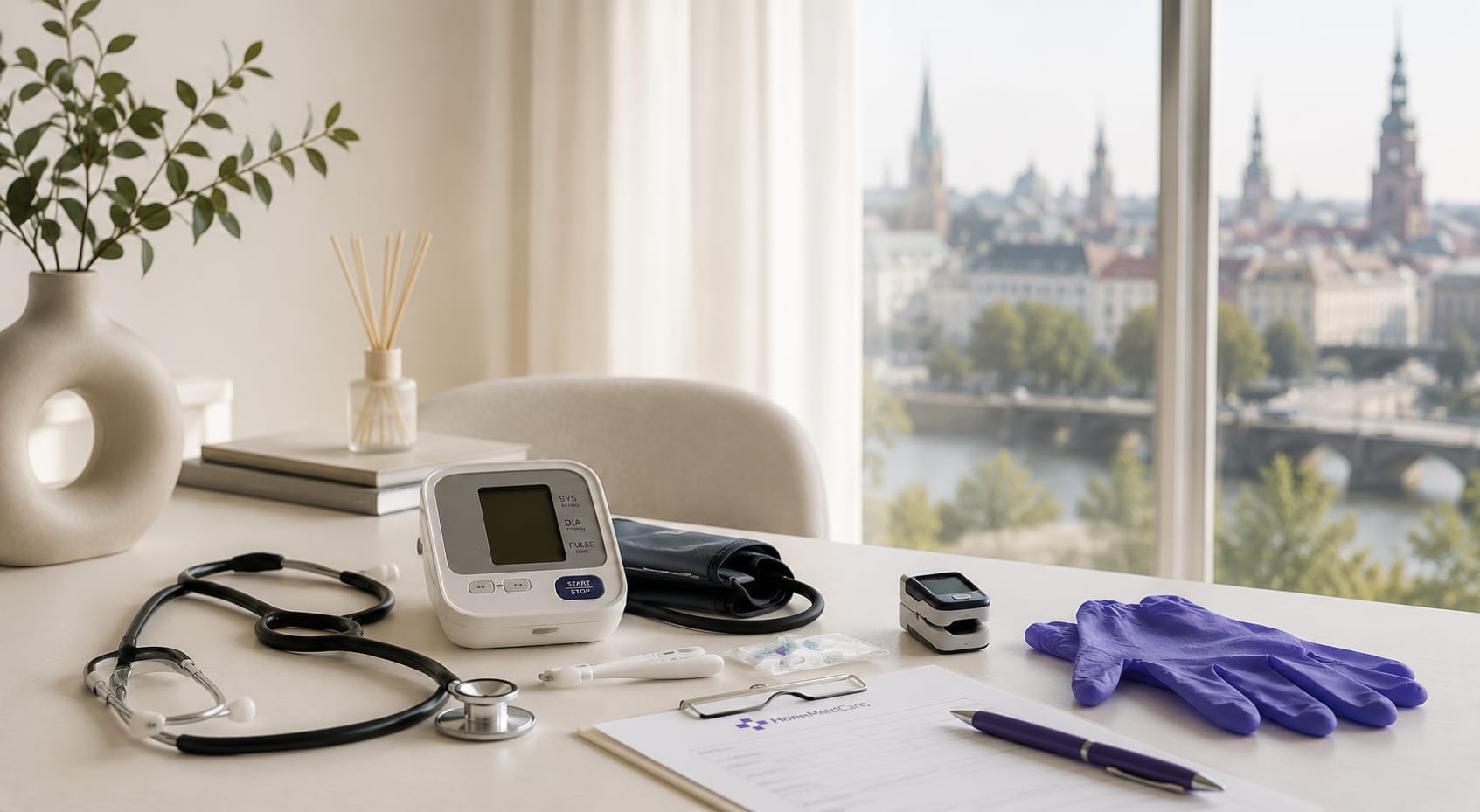 Medicīniskais aprīkojums ar skatu uz Rīgu